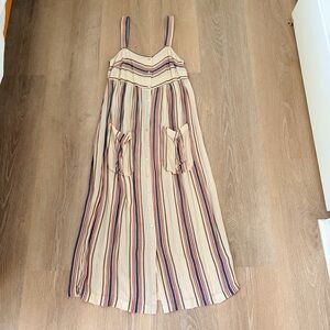 Zara Cream, Red & Navy Striped Button Front Midi Dress - SM